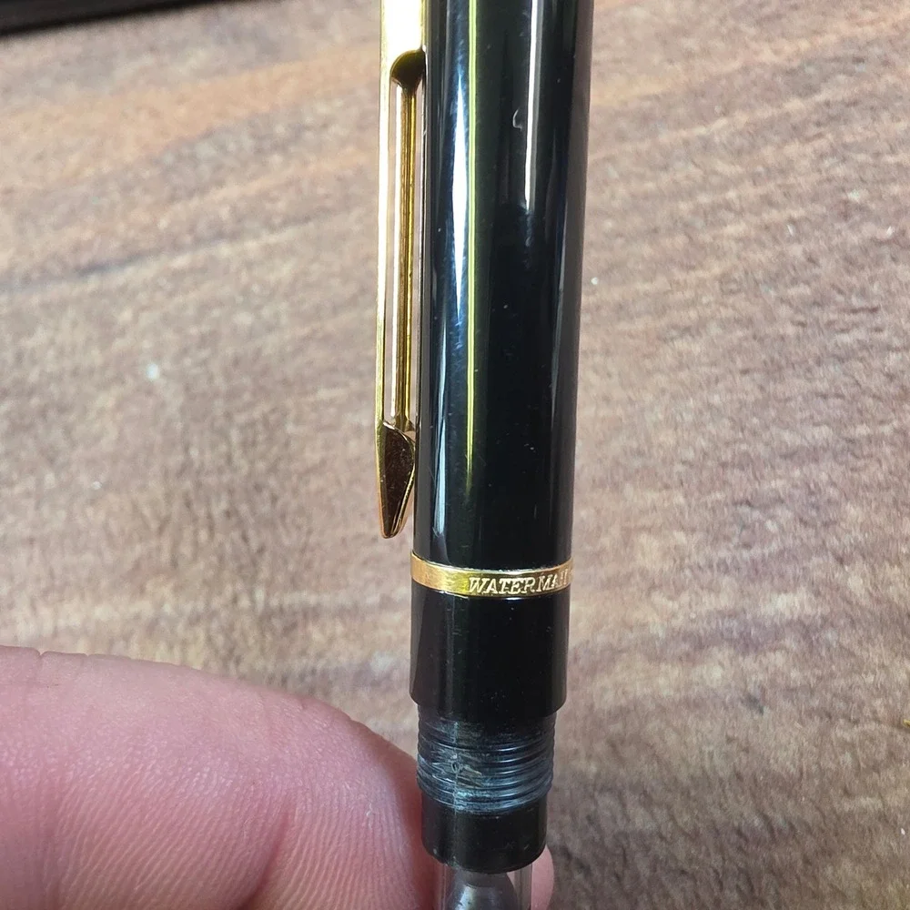 Waterman Fountain Pen Black Gold Good Fine Nib Paris France Boxed